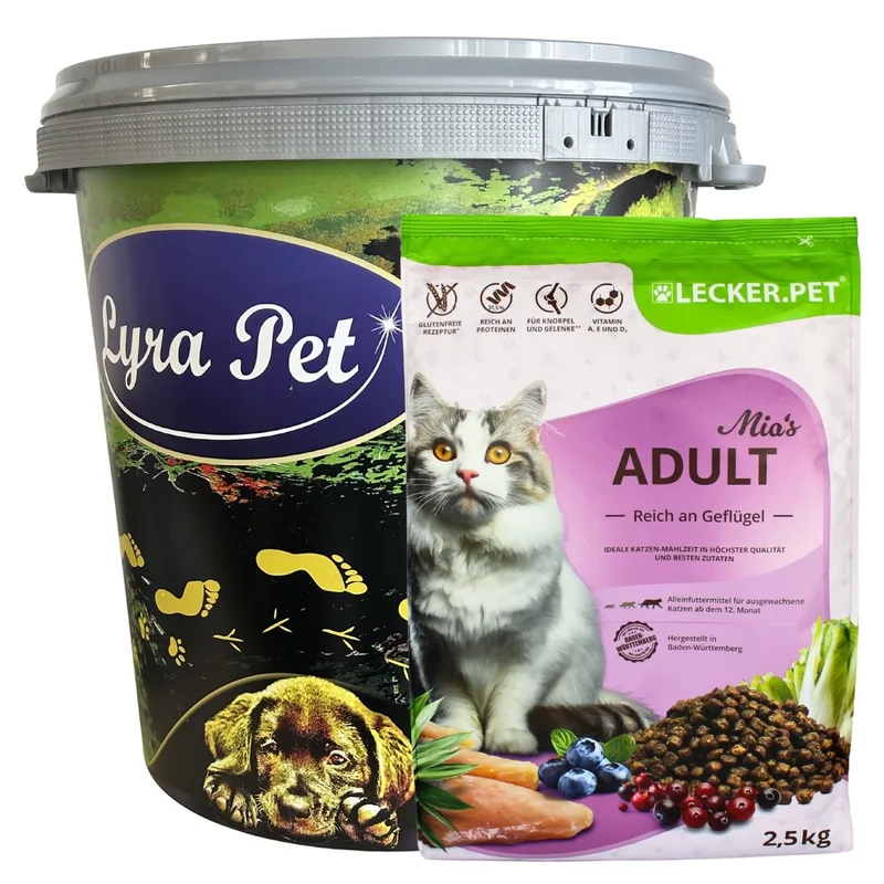 2,5 kg Lecker.Pet® Mia's Adult Herzhaftes Geflügel Katzenfutter Trockenfutter Vollnahrung in 30 L Tonne de Lyra Pet – photo produit