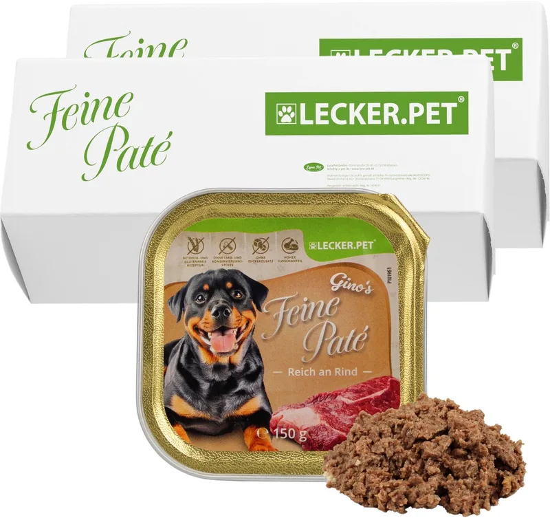 22 x 150 g Lecker.Pet® Gino's Feine Paté Rijk aan Rundvlees Nat hondenvoer Volledig hondenvoer by Lyra Pet – product photo 1 of 5
