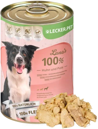 24 x 400 g Lecker.Pet® Luna's 100 % kip en kalkoen natvoer voor honden by Lyra Pet – product photo 1 of 5