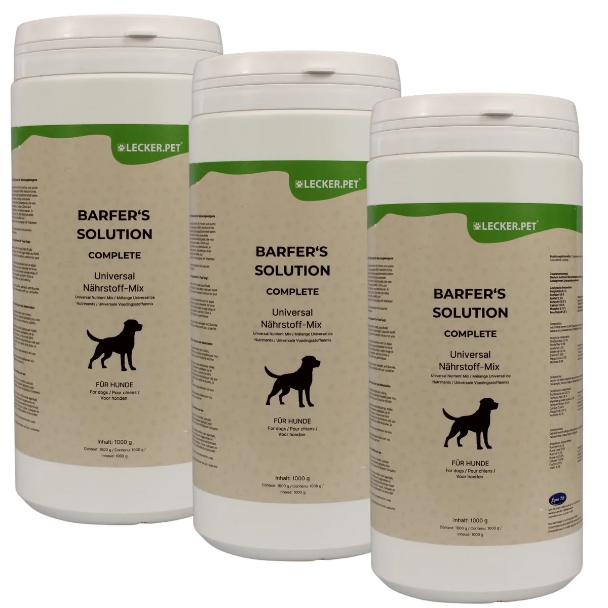 3 x 1 kg Lecker.Pet® Barfer's Solution Complete Universele Voedingsmix Poeder voor honden by Lyra Pet – product photo