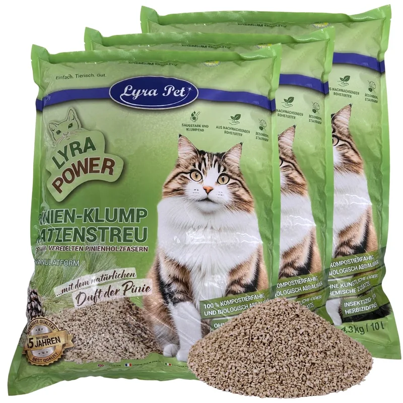 3 x 10 liter Lyra Pet® Lyra Power Pine kattenbakvulling klonterend by Lyra Pet – product photo 1 of 5