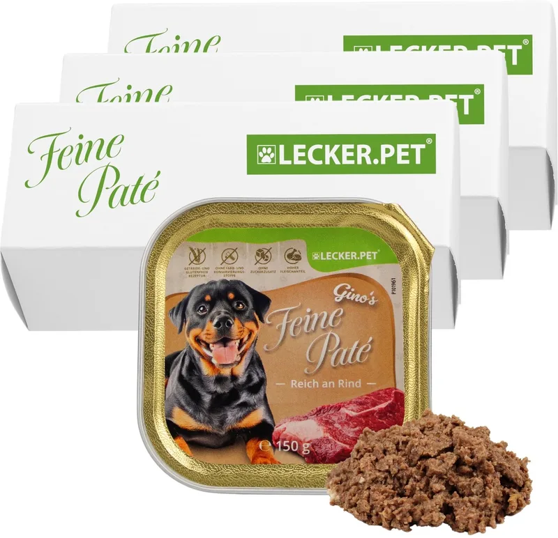 33 x 150 g Lecker.Pet® Gino's Feine Paté Rijk aan Rundvlees Nat hondenvoer Volledig hondenvoer by Lyra Pet – product photo 1 of 5