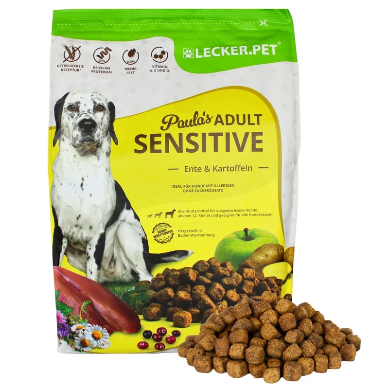 4 kg Lecker.Pet® Paula's Adult Sensitive Eend & Aardappel droog hondenvoer compleet voer houdbaar tot 4/2026 de Lyra Pet – photo produit 1 sur 5