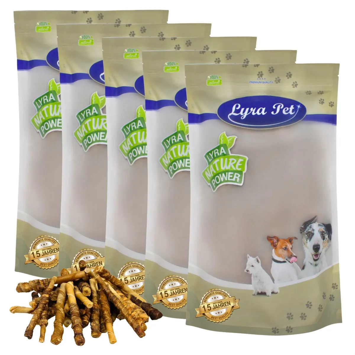 5 kg Lyra Pet® buffelsticks met rundvleesreepjes van Lyra Pet – productfoto
