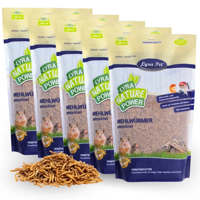 5 x 10 liter Lyra Pet® gedroogde meelwormen in een zakje fra Lyra Pet – produktbillede 1 af 5