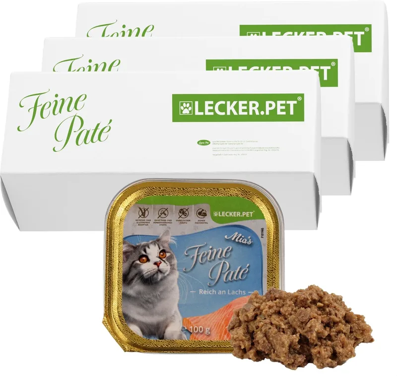 51 x 100 g Lecker.Pet® Mia's Feine Paté Rijk aan Zalm Kattenvoer Natvoer Volledige voeding von Lyra Pet – Produktfoto 1 von 5