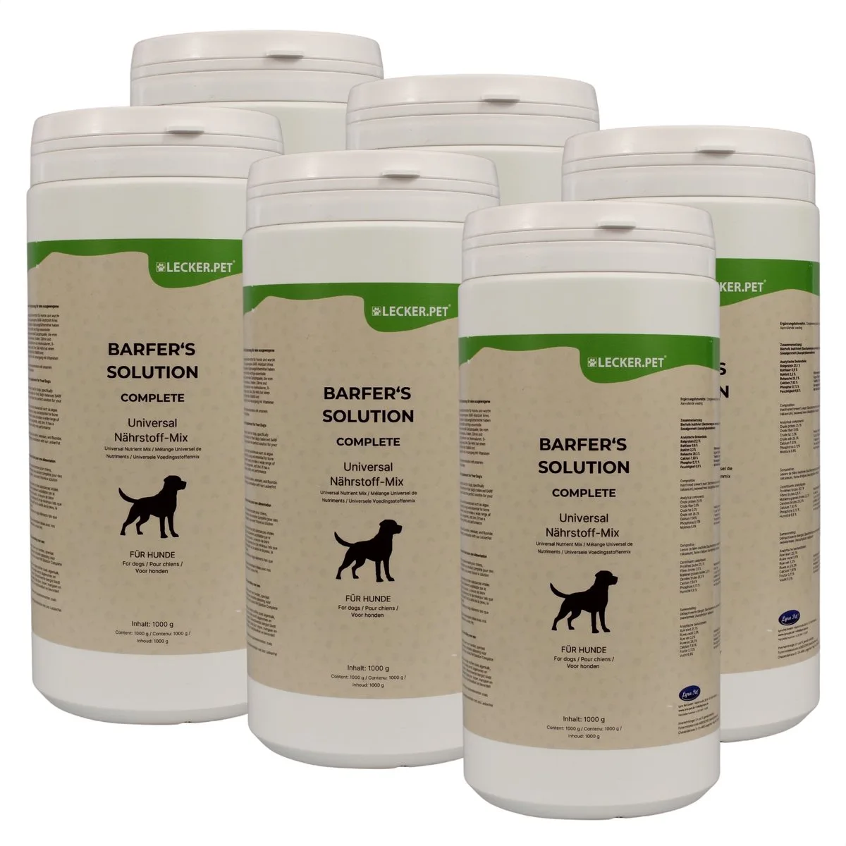 6 x 1 kg Lecker.Pet® Barfer's Solution Complete Universele Voedingsmix Poeder voor honden by Lyra Pet – product photo