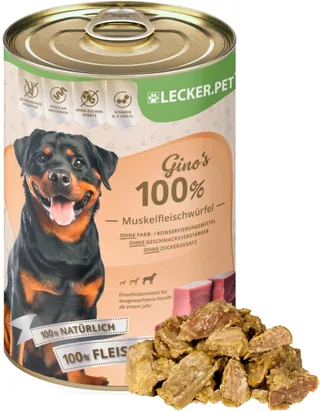 6 x 400 g Lecker.Pet® Gino's 100 % spiervleesblokjes rund & varken natvoer voor honden by Lyra Pet – product photo 1 of 5