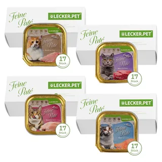 68 x 100 g Lecker.Pet® Balu's, Emily's, Leo's & Mia's Feine Paté kattenvoer natvoer mix compleet voer - 17 bakjes per soort de Lyra Pet – photo produit 1 sur 5