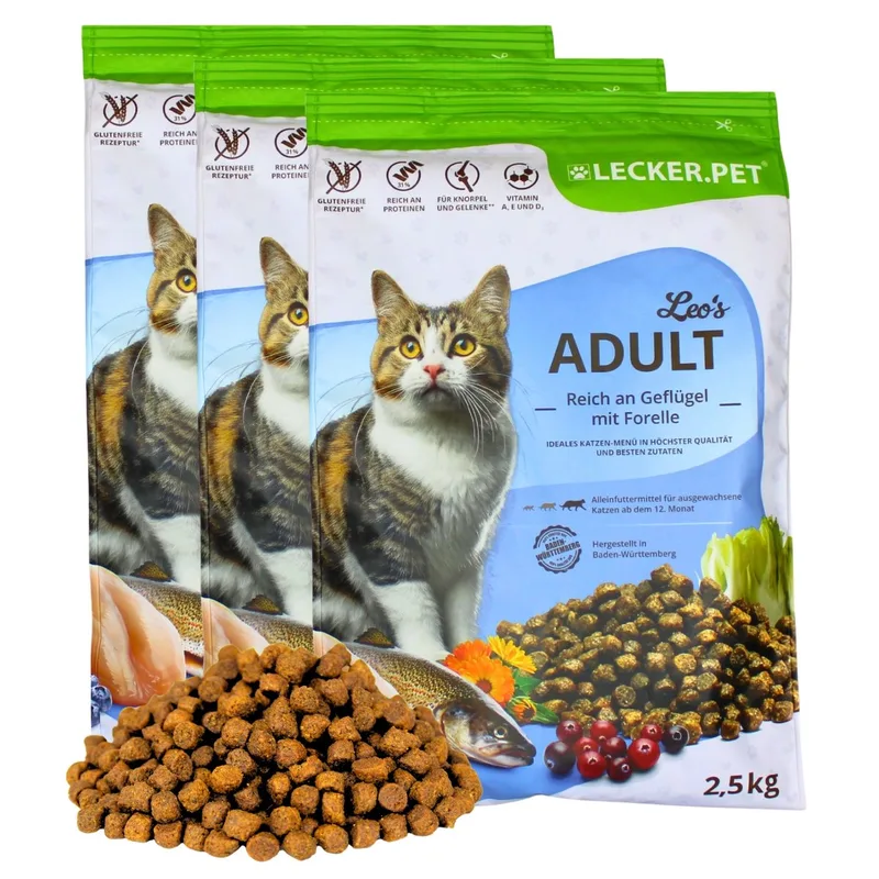 7.5 kg Lecker.Pet® Leo's Adult Gevogelte & Forel droog kattenvoer compleet voer de Lyra Pet – photo produit 1 sur 5