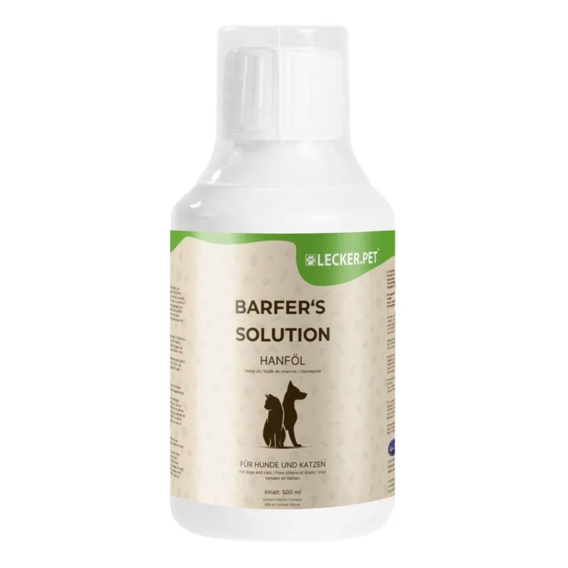 Lecker.Pet Barfer's Solution 100 % Hanföl für Hunde & Katzen 500 ml de Lyra Pet en Regular – photo produit