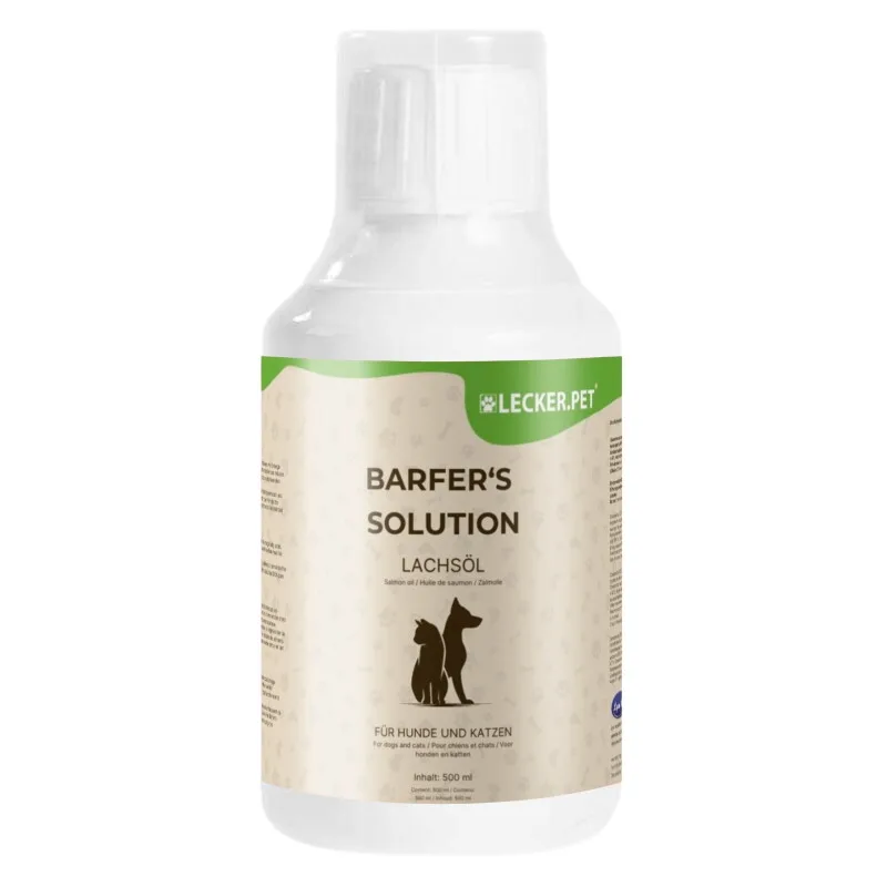 Lecker.Pet Barfer's Solution 100 % Lachsöl für Hunde & Katzen 500 ml de Lyra Pet en Regular – photo produit
