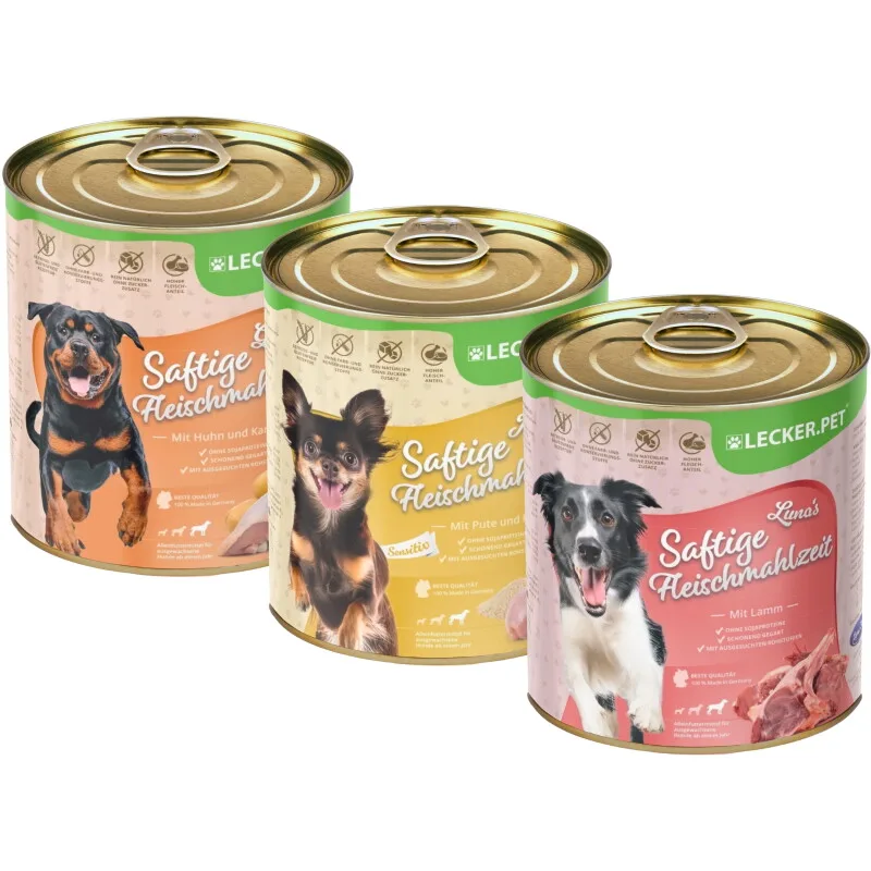 Lecker.Pet® Gino's, Josie's & Luna's Saftige Fleischmahlzeit Hunde Nassfutter Mix Vollnahrung by Lyra Pet in Regular – product photo