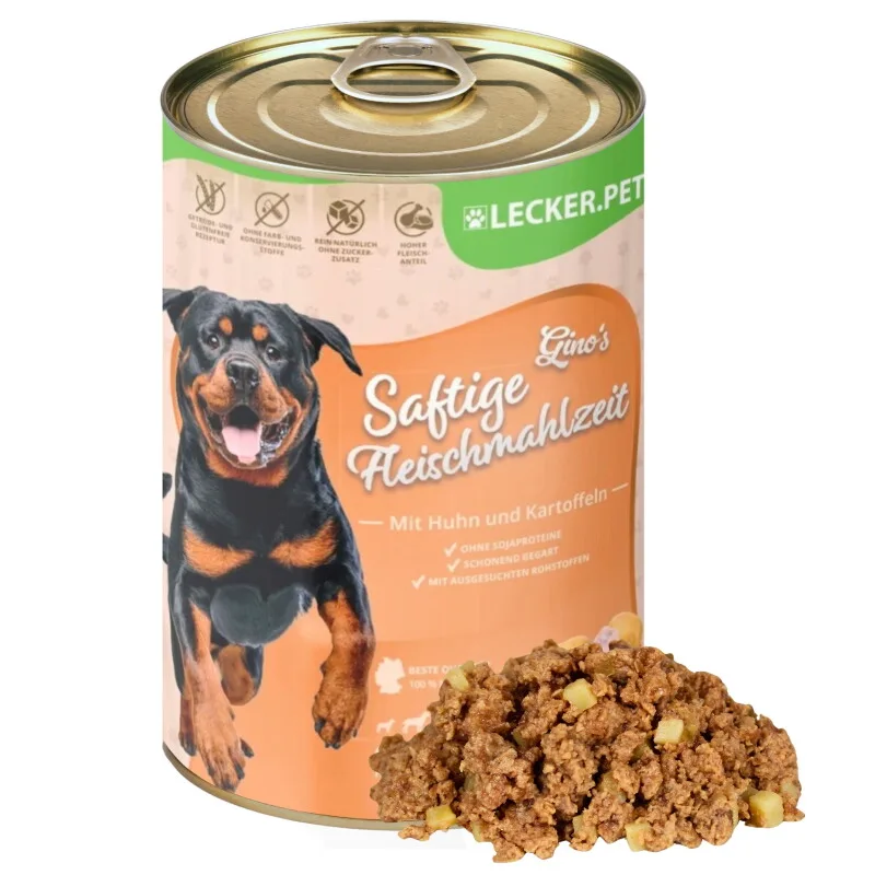 Lecker.Pet Gino's Saftige Fleischmahlzeit mit Huhn & Kartoffeln Hundefutter Nassfutter 400 g de Lyra Pet en Regular – photo produit
