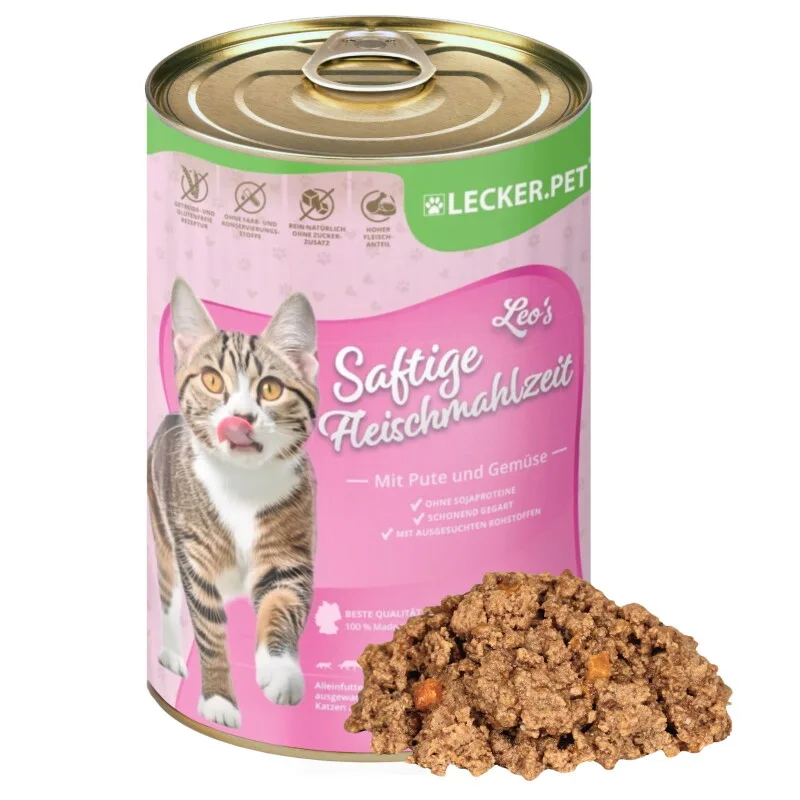 Lecker.Pet Leo's Saftige Fleischmahlzeit mit Pute & Gemüse Katzenfutter Nassfutter 7,2 kg by Lyra Pet in Regular – product photo