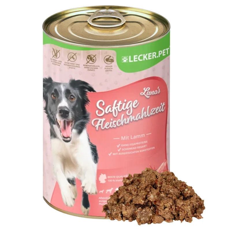 Lecker.Pet Luna's Saftige Fleischmahlzeit mit Lamm Hundefutter Nassfutter 6x2,4 kg van Lyra Pet in Regular – productfoto