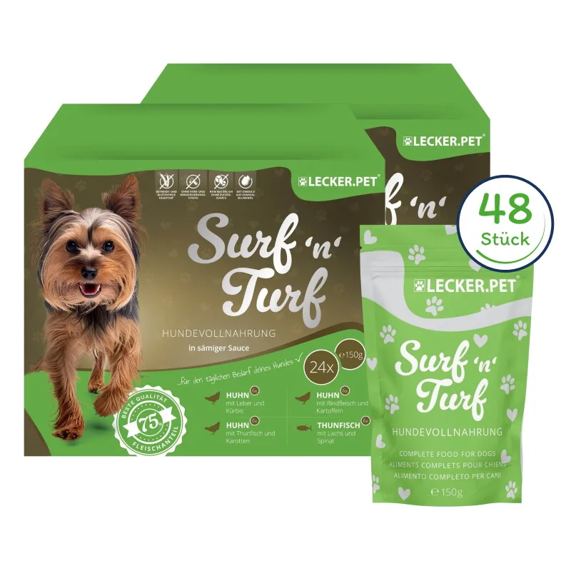 Lecker.Pet Surf'n'Turf Pouches Hundefutter Nassfutter 4er Mix Multipack 900 g by Lyra Pet in Regular – product photo