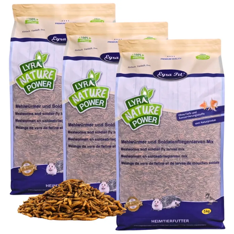 Mehlwürmer-/Soldatenfliegenlarven-Mix 15 kg de Lyra Pet en Regular – photo produit