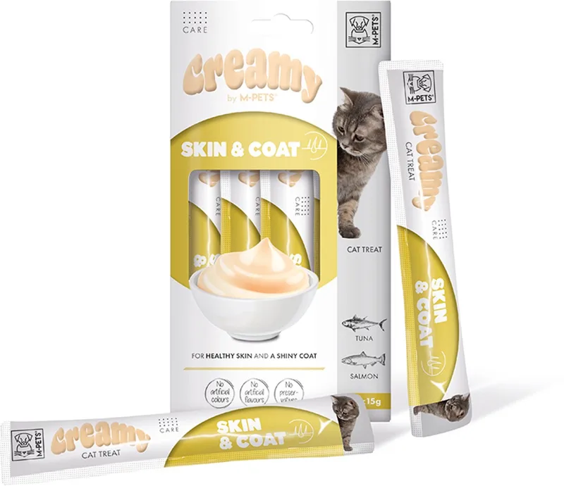 Creamy kat functionele snack huid & vacht - tonijn & zalm 60g - per 12 de M-Pets – photo produit