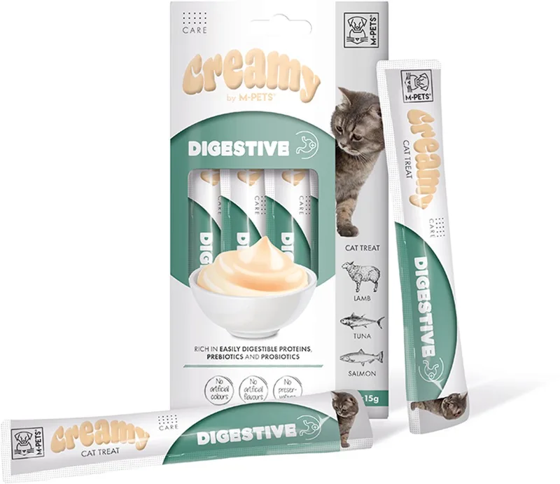 Creamy kat functionele snack spijsvertering - lam & tonijn & zalm 60g - per 12 fra M-Pets – produktbillede