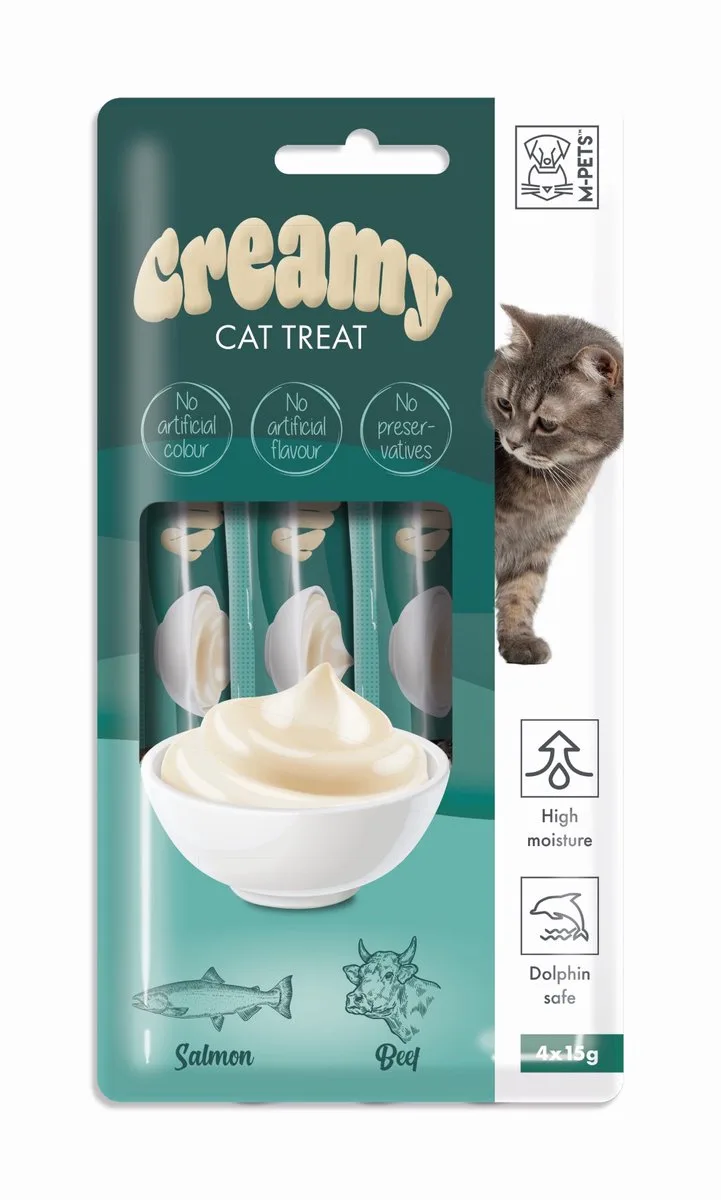Creamy kat snack zalm & rund 60g ( 4x15g ) - per 12 by M-Pets – product photo