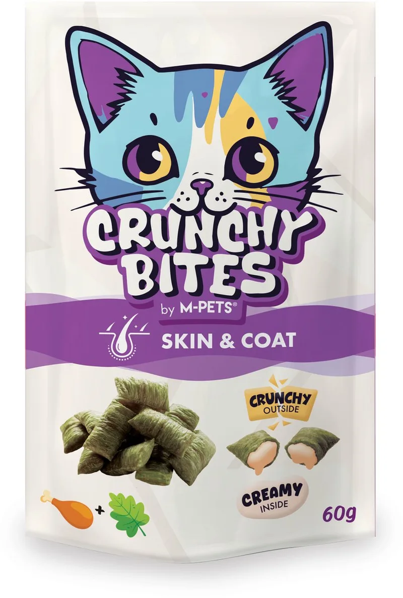 CRUNCHY BITES kat snack met functie huid vacht - 60 g - per 12 de M-Pets – photo produit