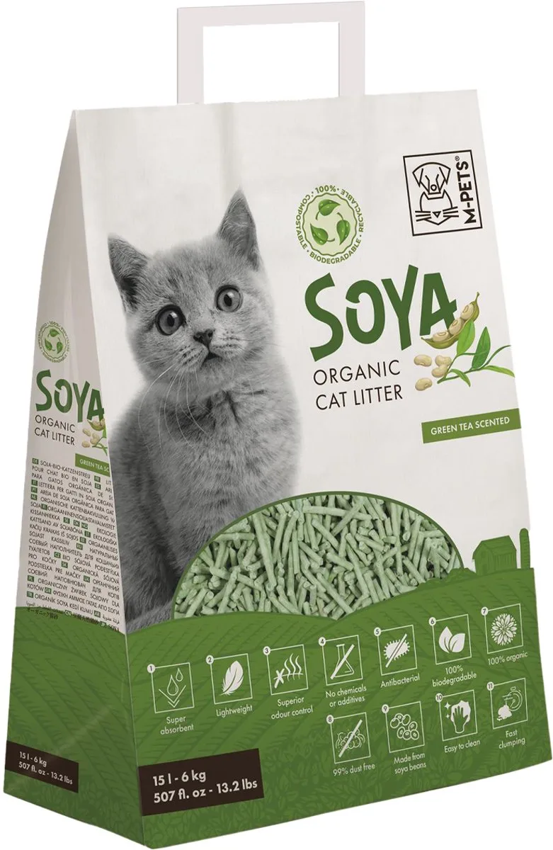 Soya Kattenbakvulling - 6 kg - 15 L - Koffie von M-Pets – Produktfoto