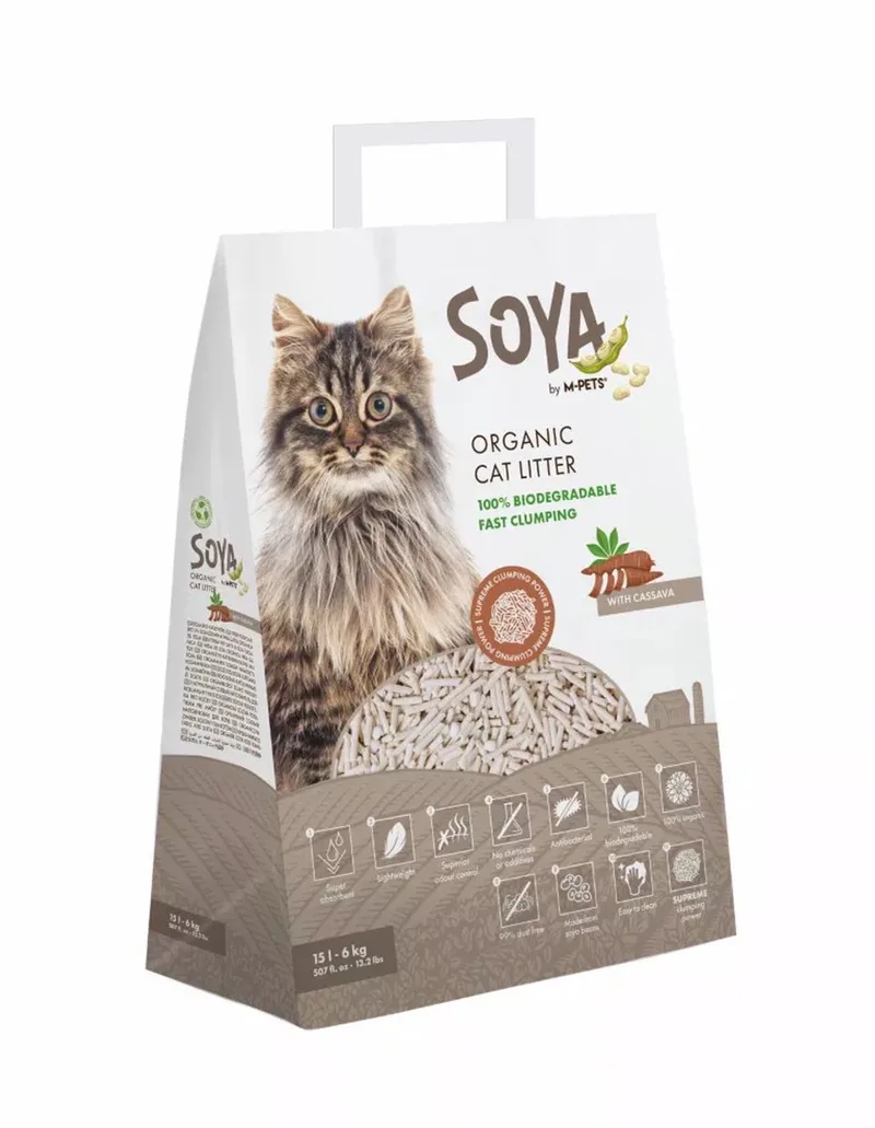 SOYA organische kattenbakvulling 6kg 15L cassava von M-Pets – Produktfoto