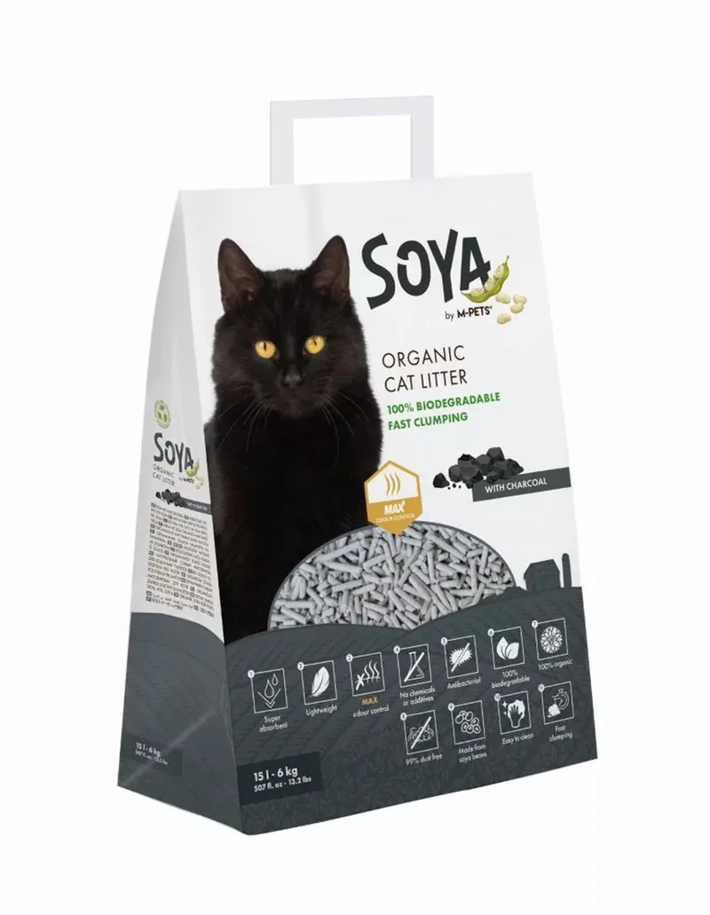 SOYA organische kattenbakvulling 6kg 15L houtskool by M-Pets – product photo