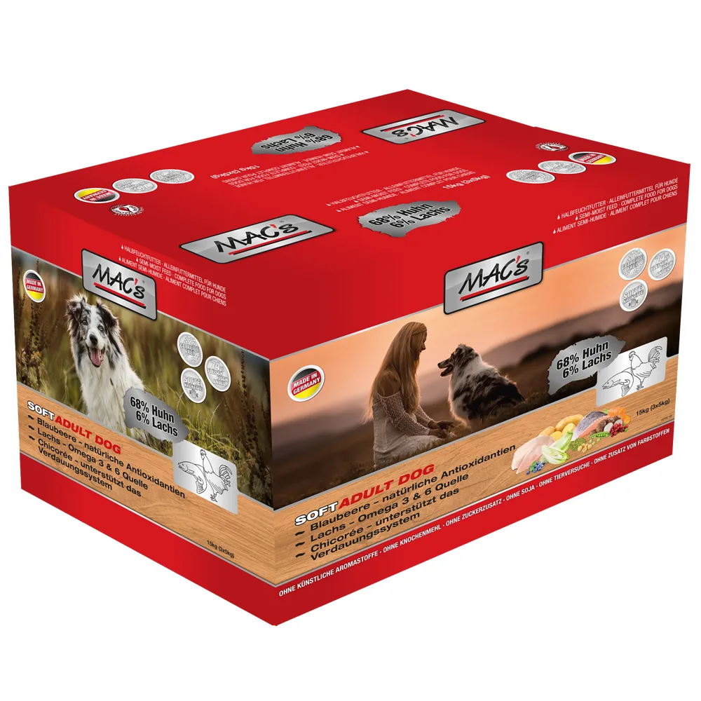 3x5kg Soft Adult Kip & Zalm MAC's Hondenvoer by MAC's – product photo
