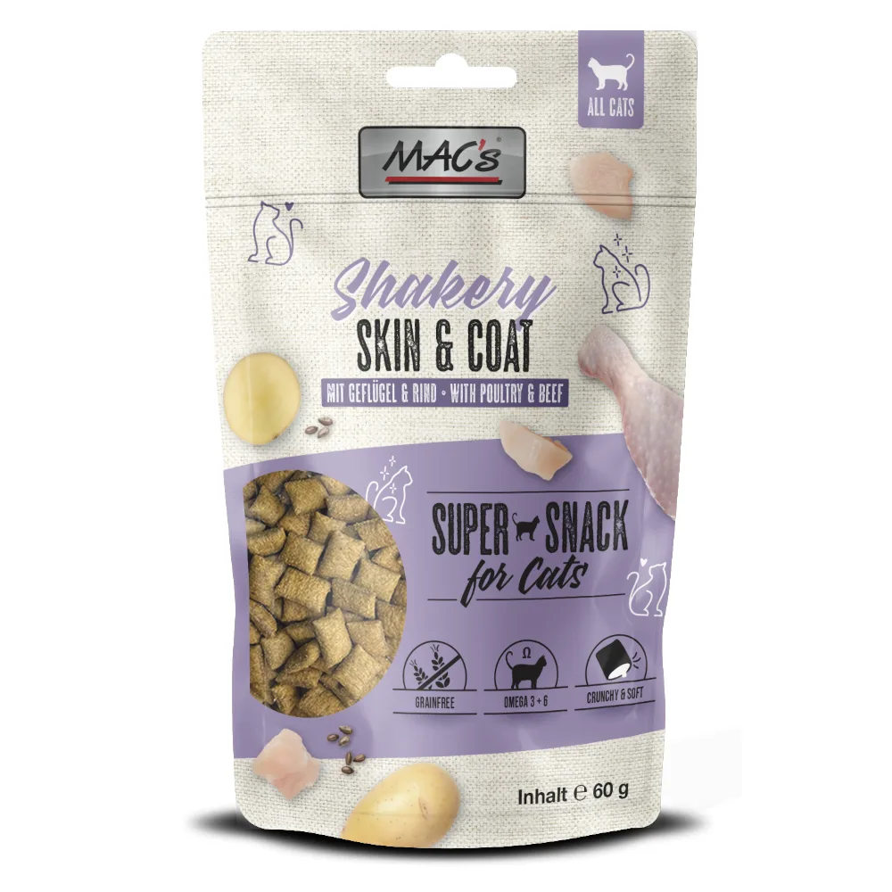 60g MAC's Cat Shakery Snack Huid & Vacht met kip en rundvlees van MAC's – productfoto