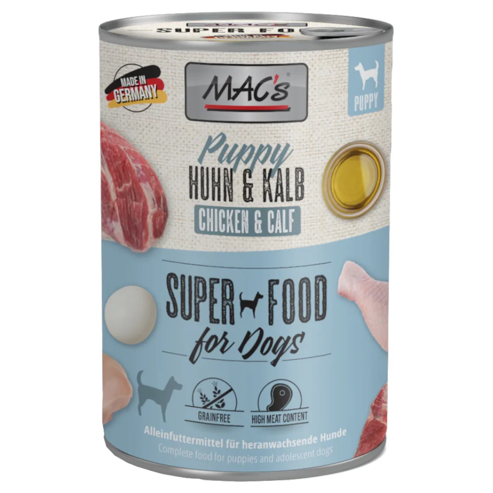 6x 400g MAC's Puppy Superfood Kip & Kalfsvlees natvoer voor honden de MAC's – photo produit
