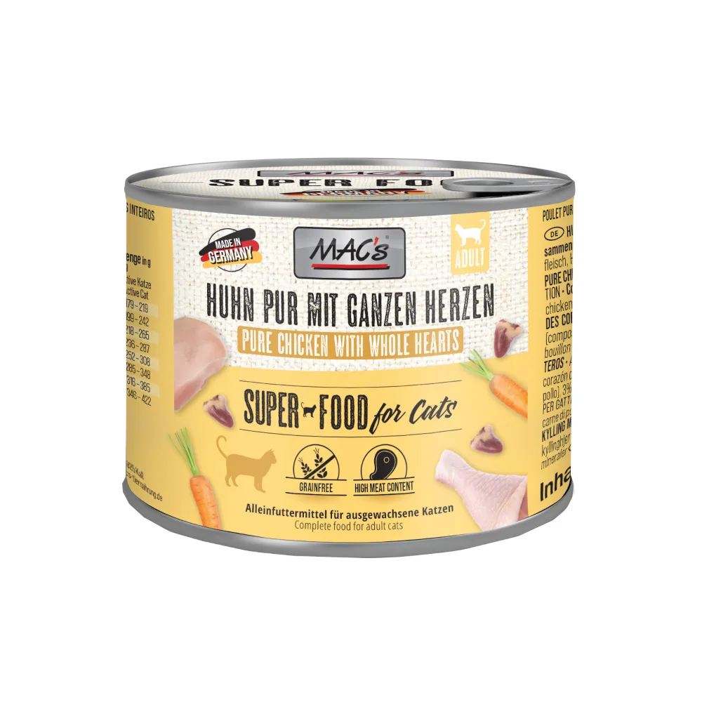 6x200g Kip Puur met Gevogelteharten MAC's Kattenvoer van MAC's – productfoto