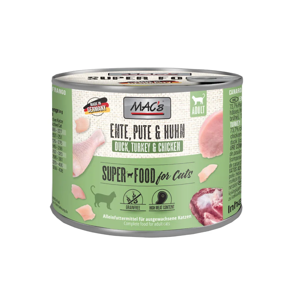 6x200g MAC´s Cat Eend, Kalkoen & Kip Kattenvoer by MAC's – product photo