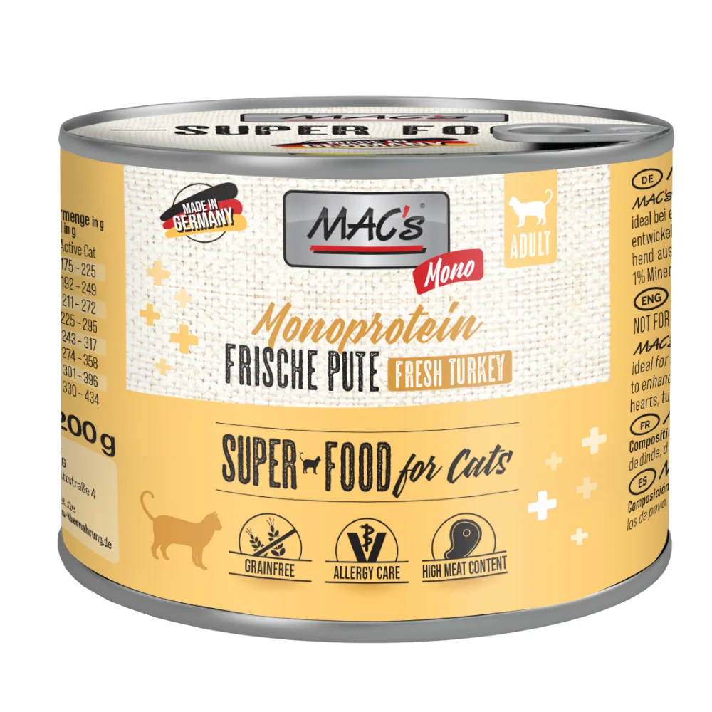 6x200g MAC´s Cat Mono Sensitive Kalkoen Kattenvoer van MAC's – productfoto