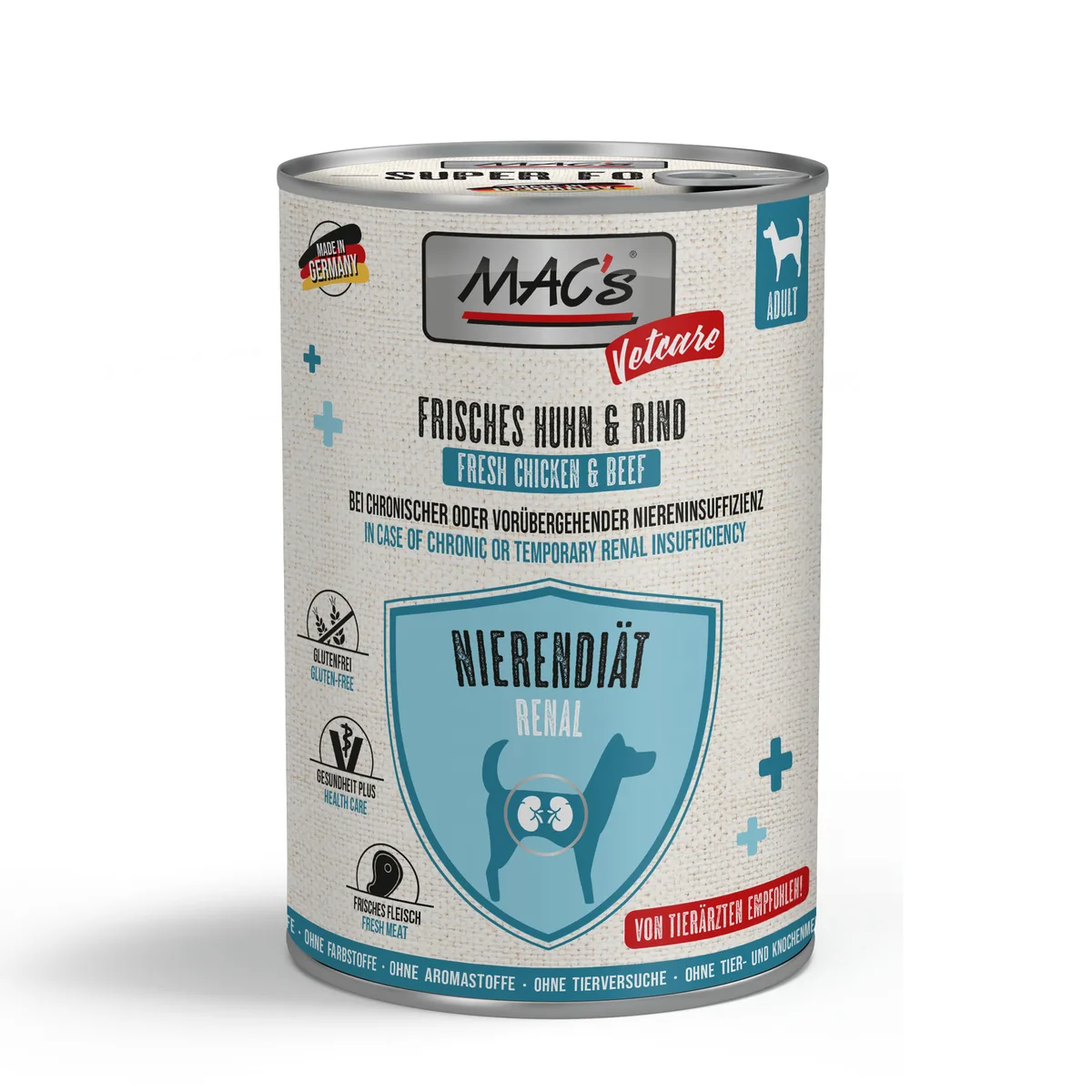 6x400g MAC's Dog Vetcare Nierdieet Kip & Rund Hondenvoer nat van MAC's – productfoto