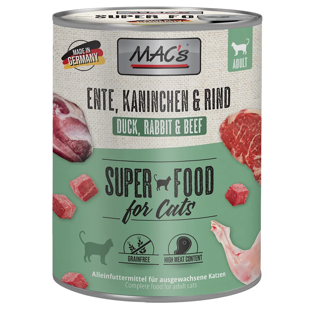 6x800g Eend, Konijn & Rund MAC's Kattenvoer by MAC's – product photo