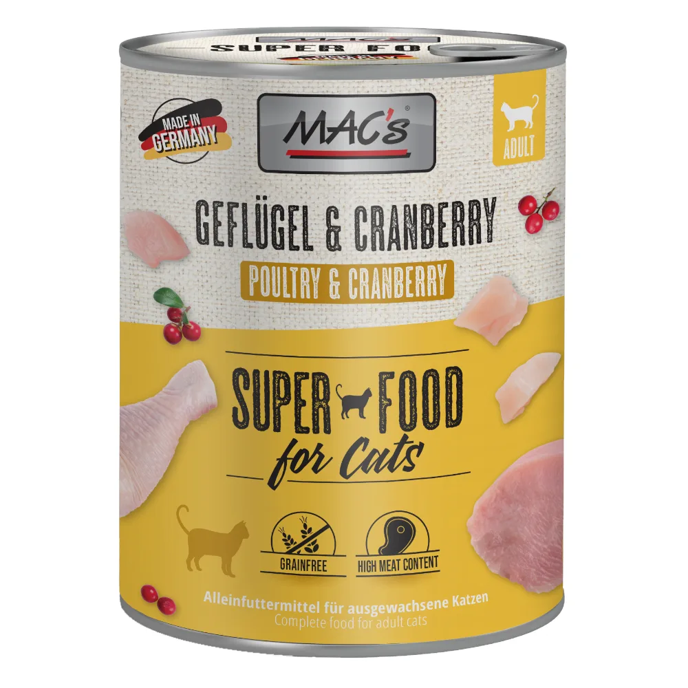 6x800g Gevogelte, Rund & Cranberries MAC's Kattenvoer van MAC's – productfoto