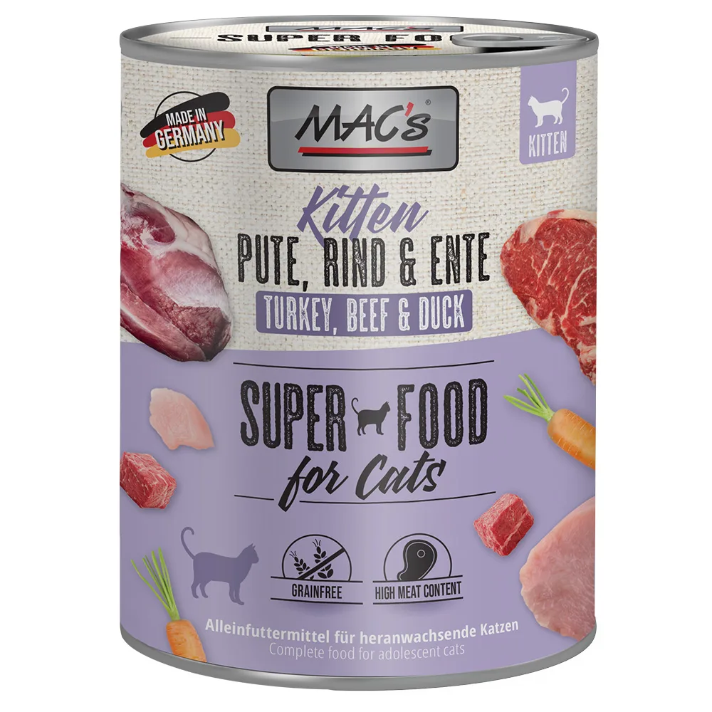 6x800g Kitten Kalkoen, Rund & Eend MAC's Kattenvoer by MAC's – product photo
