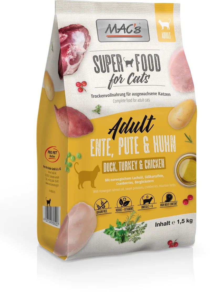 Adult Kattenvoer - Eend, Kalkoen & Kip - 1,5 kg by MAC's – product photo