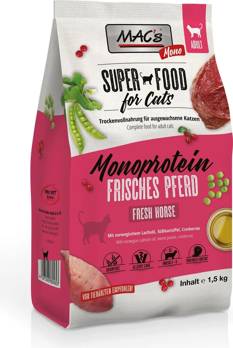 Adult Monoprotein Kattenvoer - Paard - 1,5 kg by MAC's – product photo