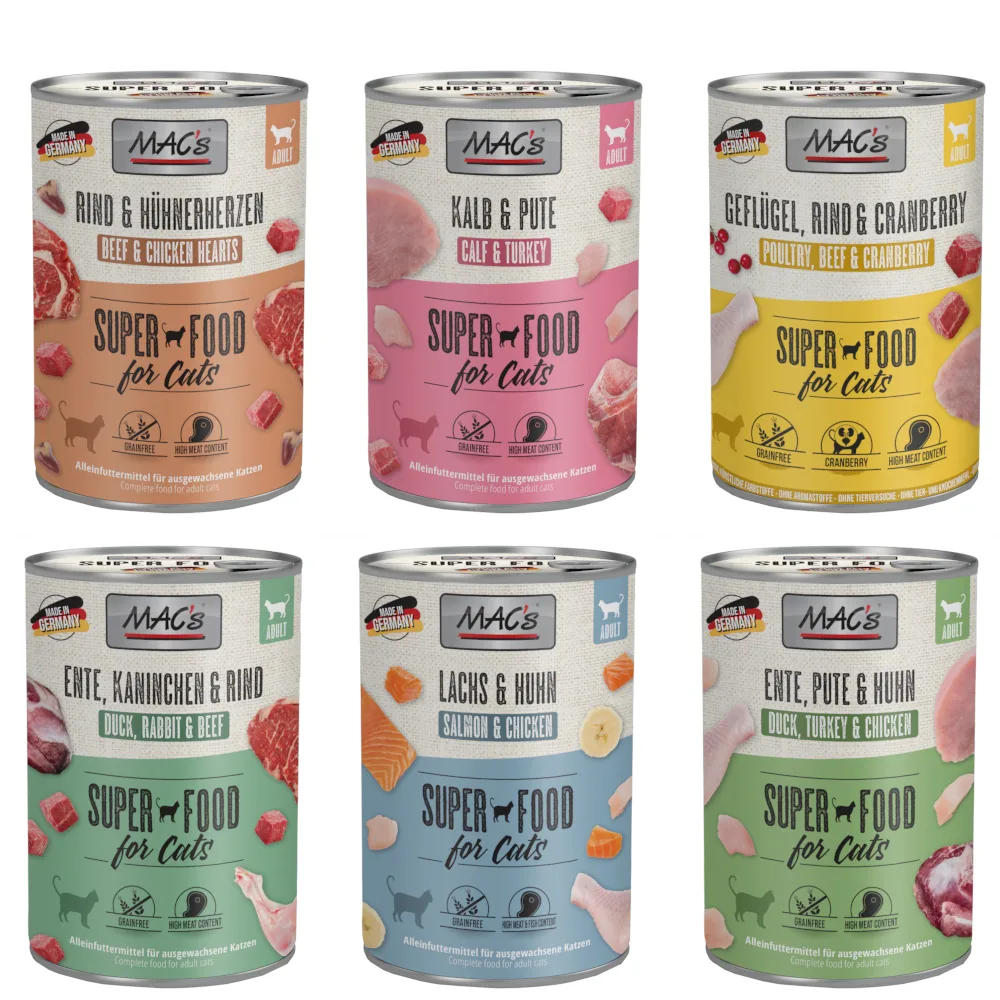 Cat Kattenvoer Probeerpakket - Voordeelpakket: 24 x 400 g Mix (6 Soorten) von MAC's – Produktfoto
