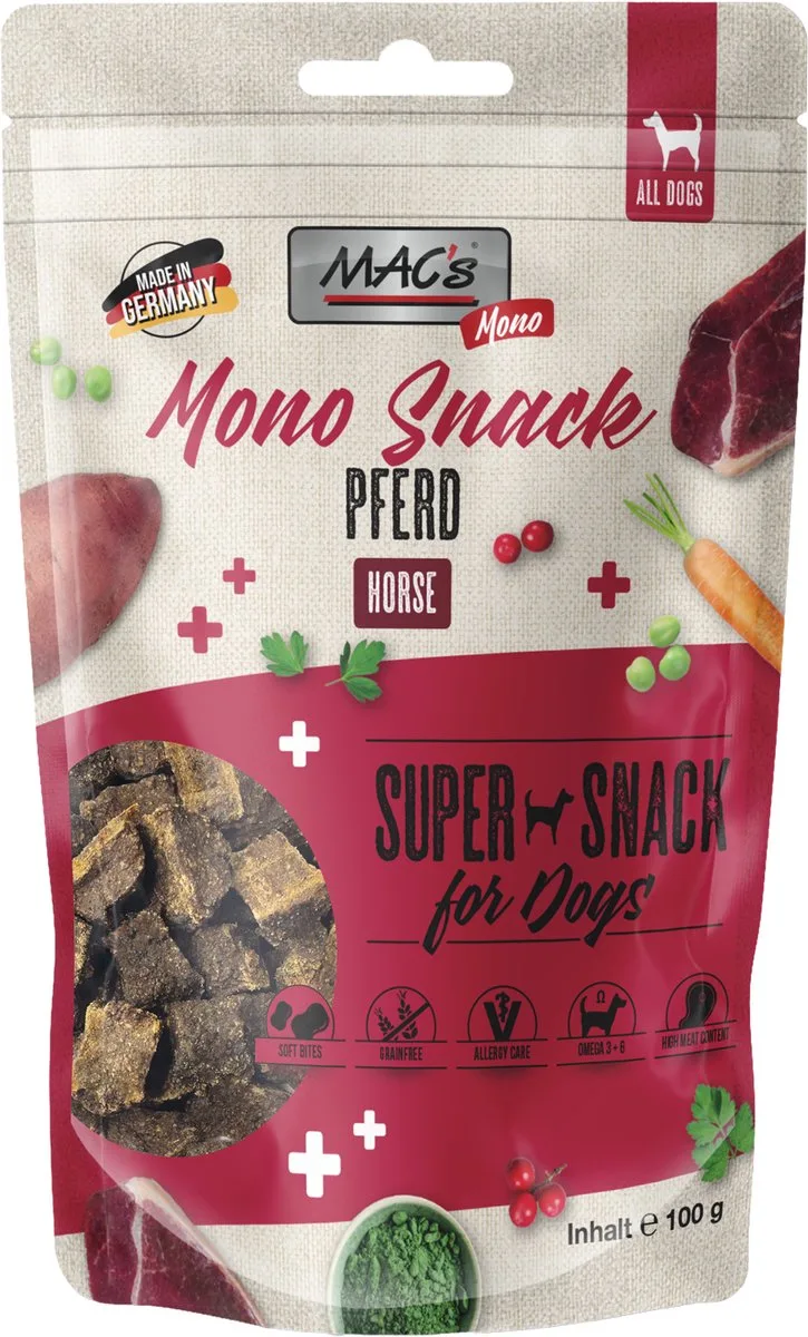 Hondensnacks MAC's Dog Monoprotein - Paard - 9 x 100 g ook geschikt voor honden met een gevoelige spijsvertering by MAC's – product photo