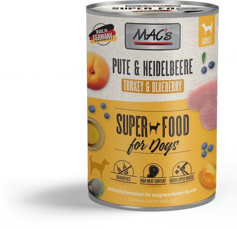 Hondenvoer Natvoer Blik - 70% Kalkoen & Bosbessen - 6 x 400g by MAC's – product photo