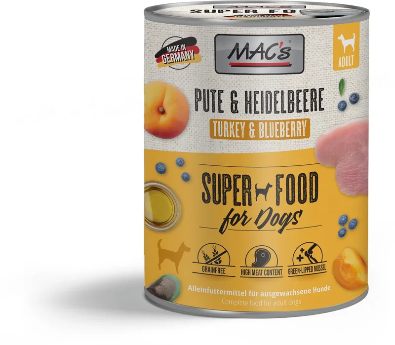 Hondenvoer Natvoer Blik - 70% Kalkoen & Bosbessen - 6 x 800g de MAC's – photo produit