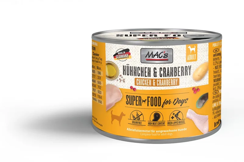 Hondenvoer Natvoer Blik - 70% Kip & Cranberry - 6 x 200g de MAC's – photo produit