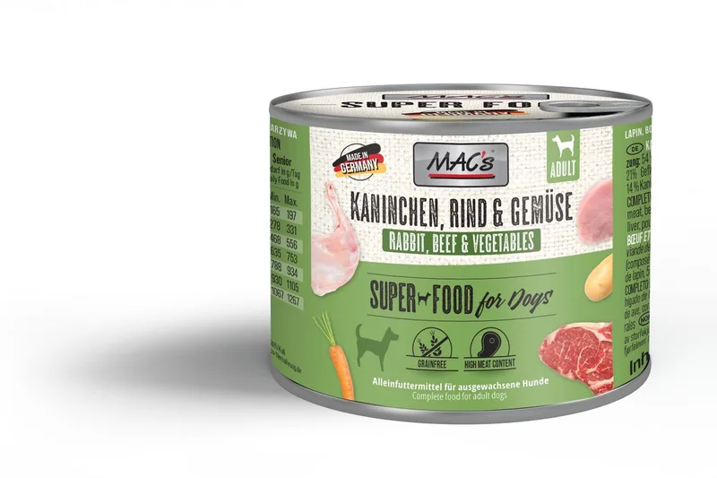 Hondenvoer Natvoer Blik - 70% Konijn & Groente - 6 x 200g von MAC's – Produktfoto