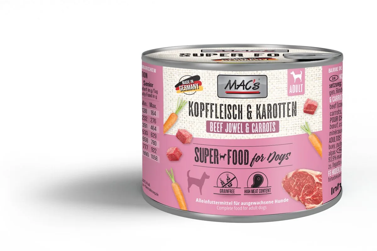 Hondenvoer Natvoer Blik - 70% Kopvlees & Wortel - 6 x 200g von MAC's – Produktfoto