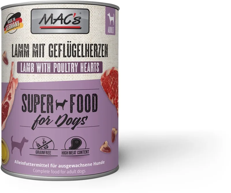 Hondenvoer Natvoer Blik - 70% Lam & Gevogeltehart - 6 x 800g de MAC's – photo produit