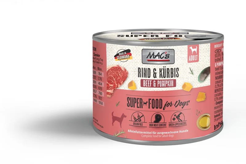 Hondenvoer Natvoer Blik - 70% Rund & Pompoen - 6 x 200g von MAC's – Produktfoto